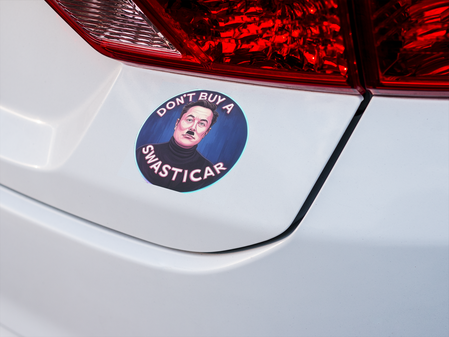 Anti Tesla Bumper Sticker, Anti-Elon Musk Car Decal – ‘Don’t Buy a Swasticar’ Satirical Sticker