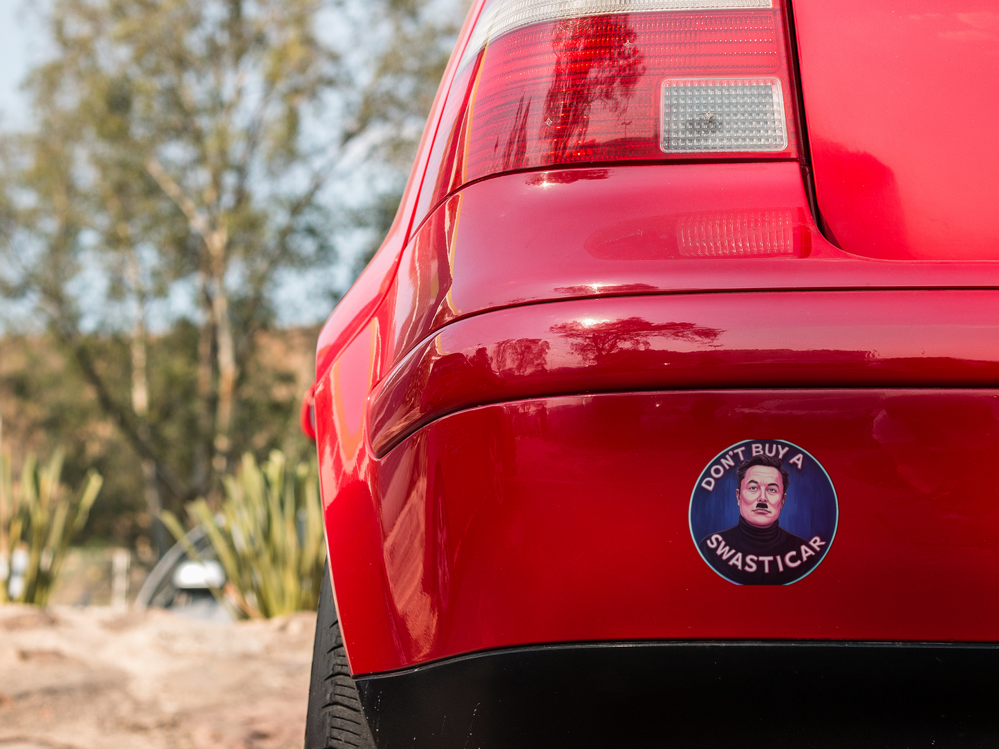 Anti Tesla Bumper Sticker, Anti-Elon Musk Car Decal – ‘Don’t Buy a Swasticar’ Satirical Sticker