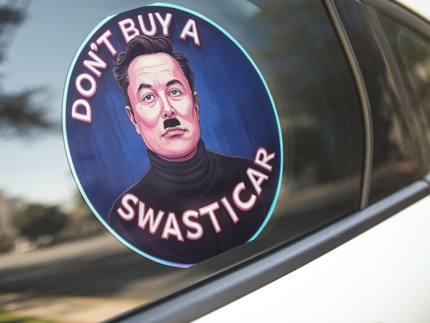 Anti Tesla Bumper Sticker, Anti-Elon Musk Car Decal – ‘Don’t Buy a Swasticar’ Satirical Sticker
