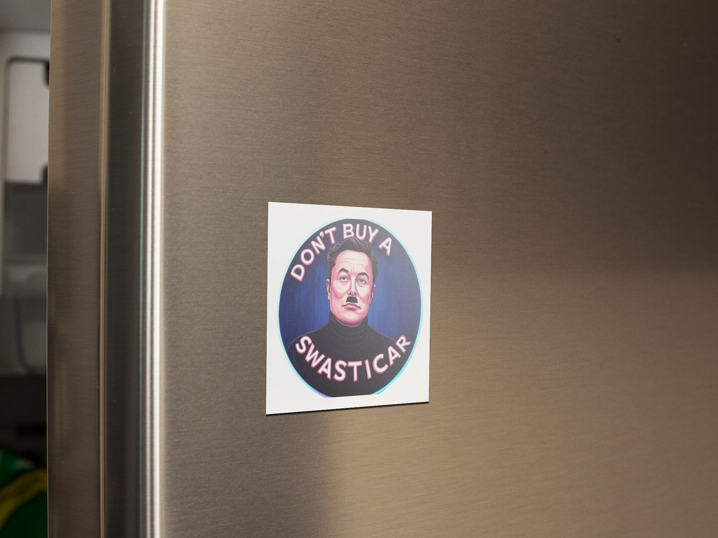 Anti-Elon Musk Car Magnet / Fridge Magnet – ‘Don’t Buy a Swasticar’ Funny Tesla Magnet