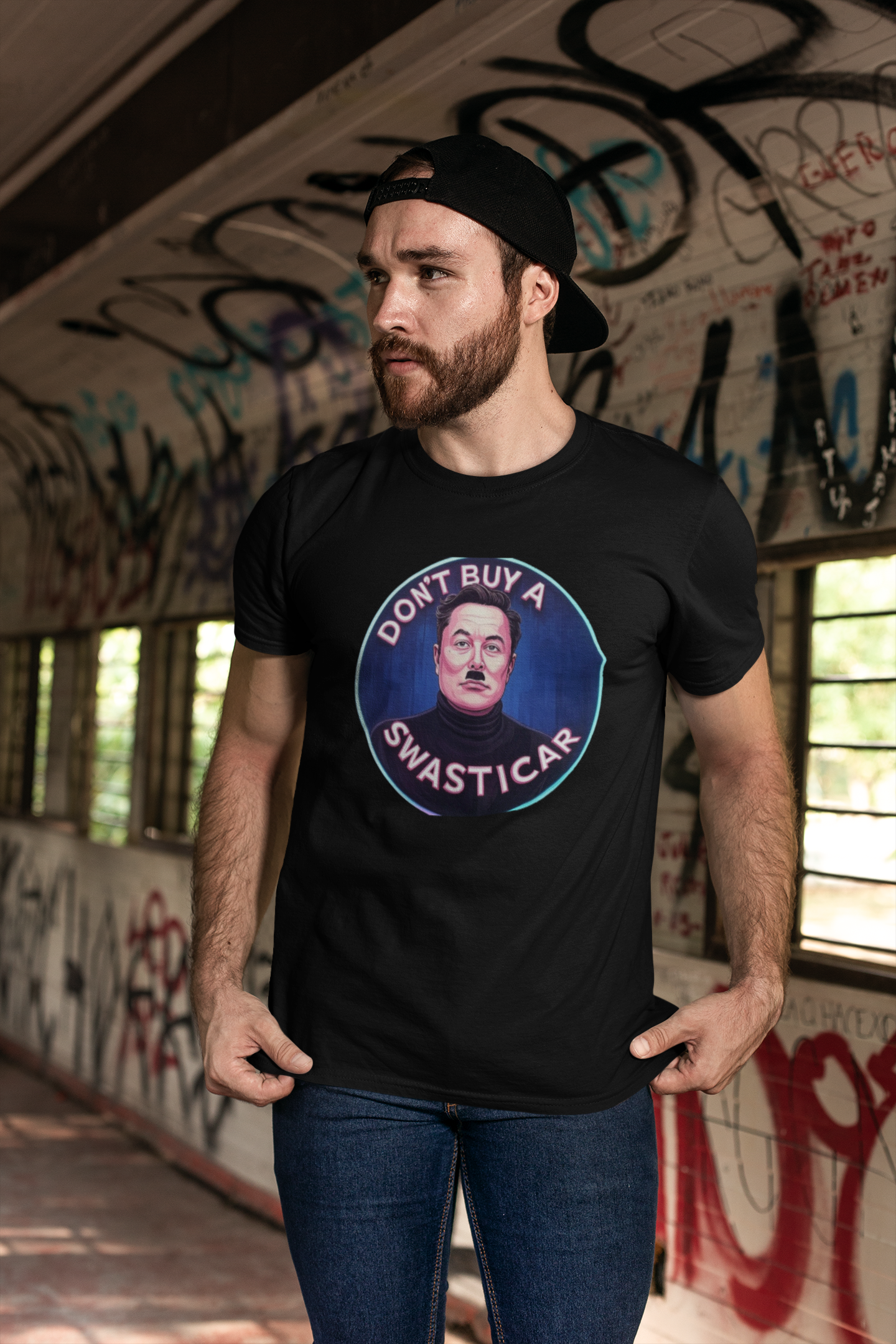 Anti Elon Musk Parody T-Shirt, Funny Tesla Satire Shirt – ‘Don’t Buy a Swasticar’ Design Political Protest Tee