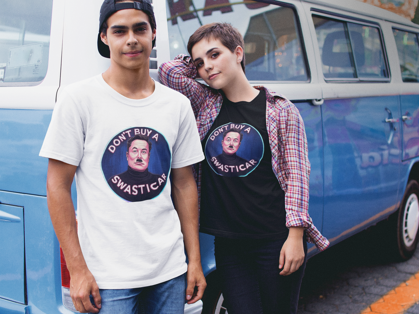 Anti Elon Musk Parody T-Shirt, Funny Tesla Satire Shirt – ‘Don’t Buy a Swasticar’ Design Political Protest Tee