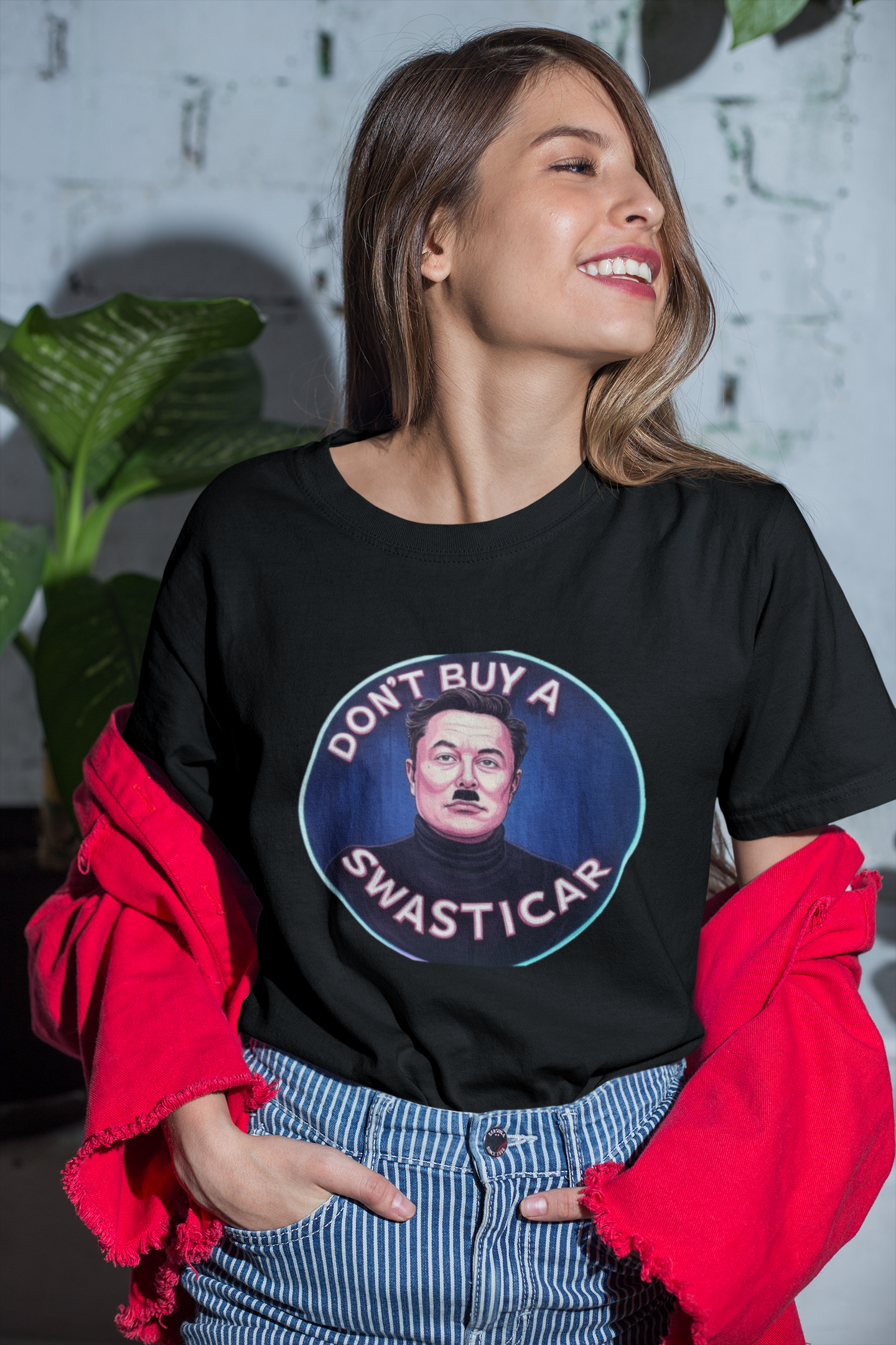 Anti Elon Musk Parody T-Shirt, Funny Tesla Satire Shirt – ‘Don’t Buy a Swasticar’ Design Political Protest Tee